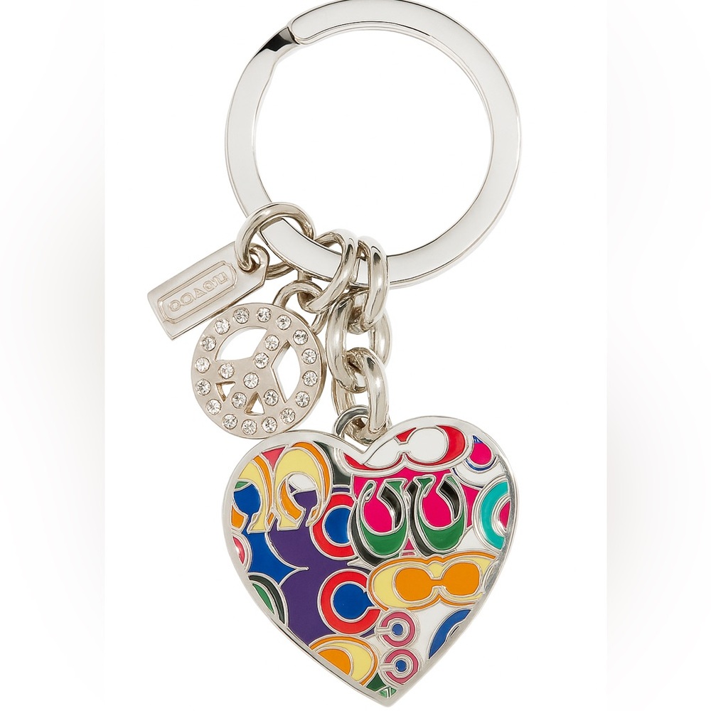 COACH 3D Poppy Heart Pavé Crystal Peace Bag Charm/Key Ring